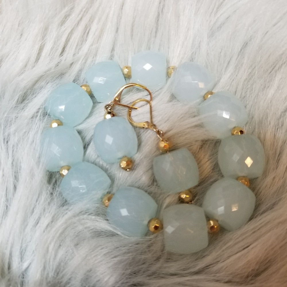 Blue Beaded Bracelet and Ear rings